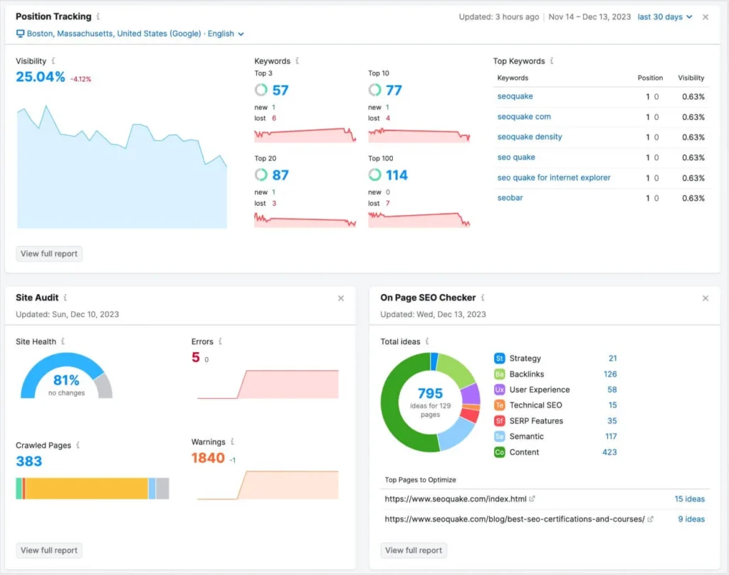 semrush analityka danych