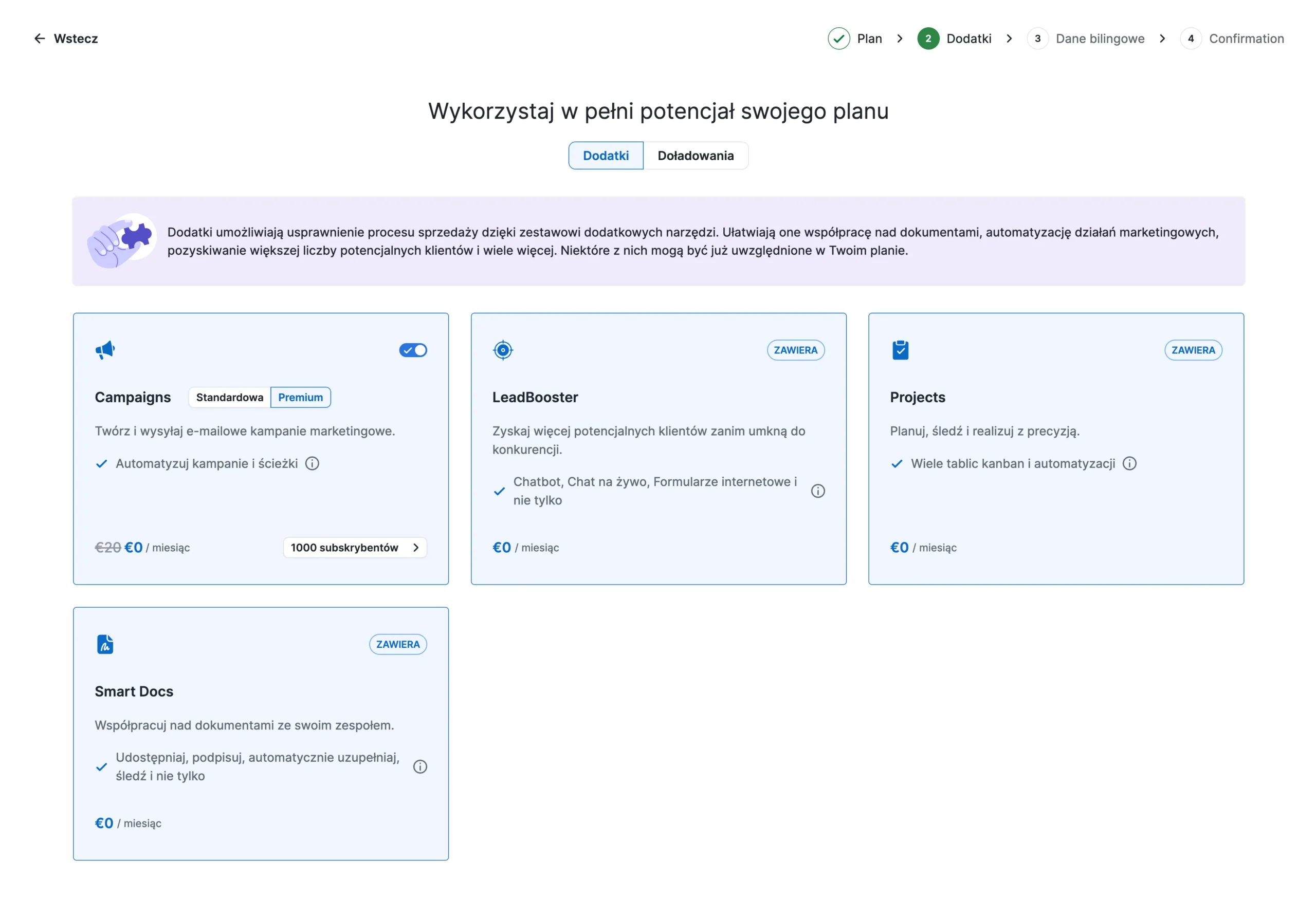 dokupienie dodatków w pipedrive crm
