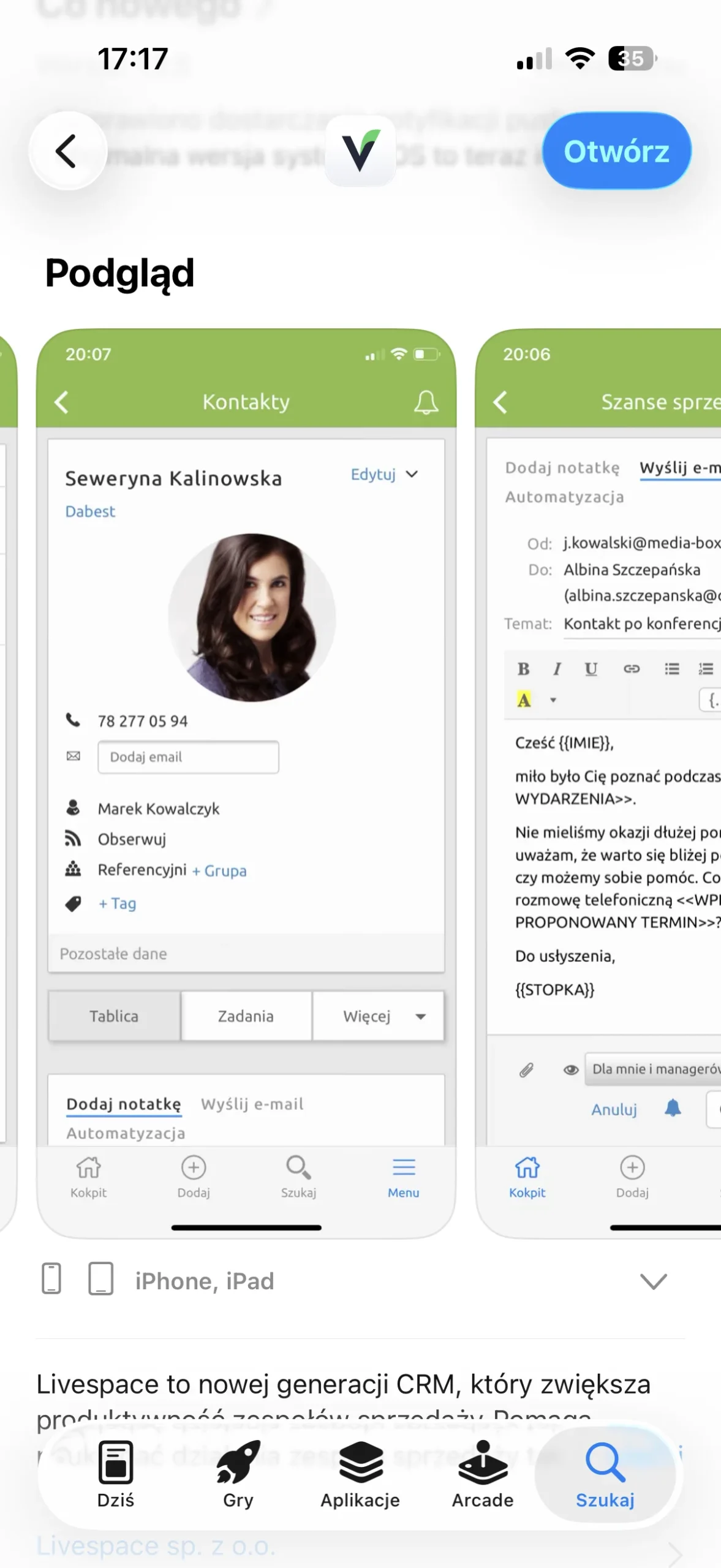 aplikacja mobilna livespace crm w appstore na ios