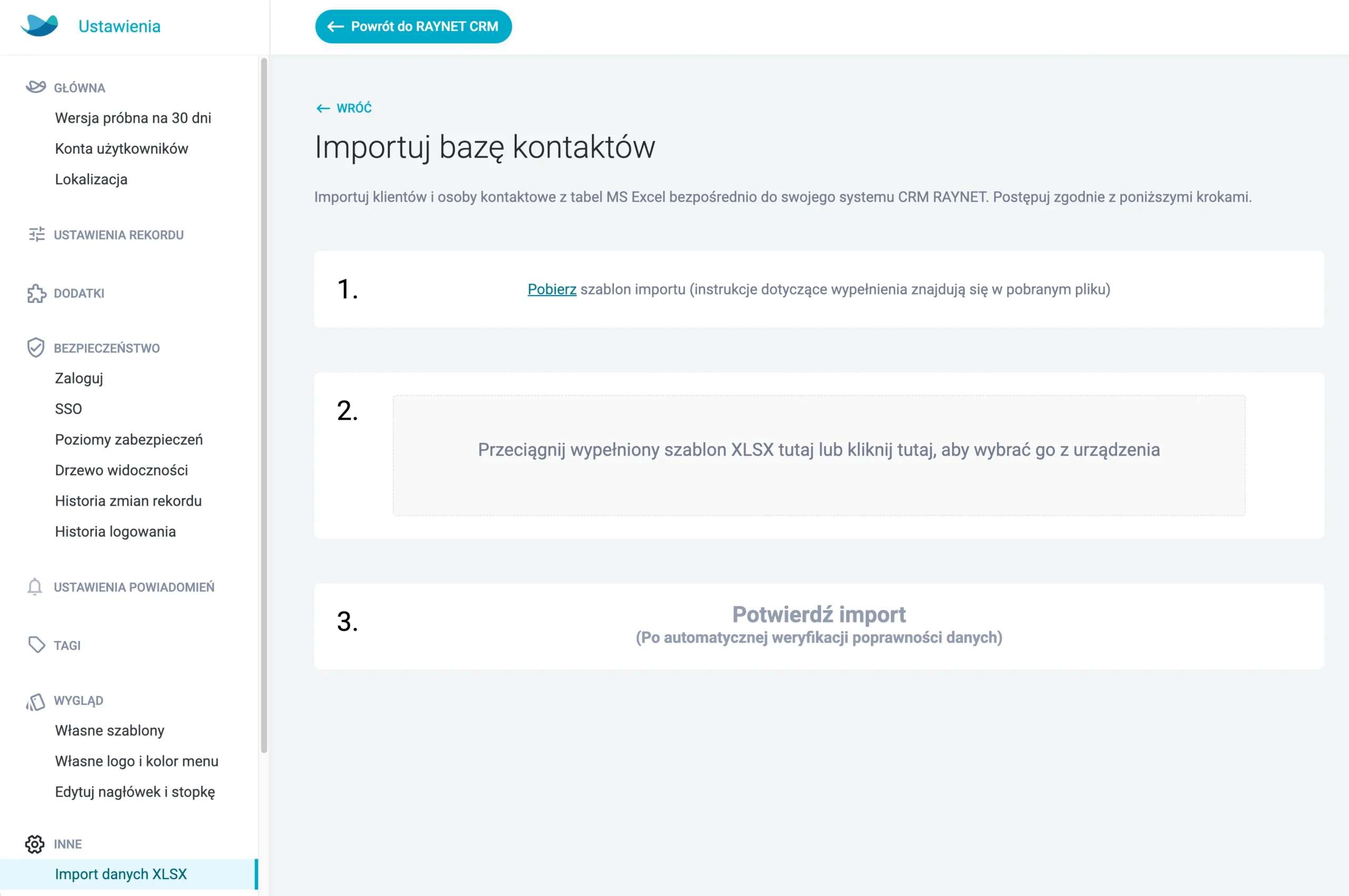 importowanie kontaktów do bazy raynet crm
