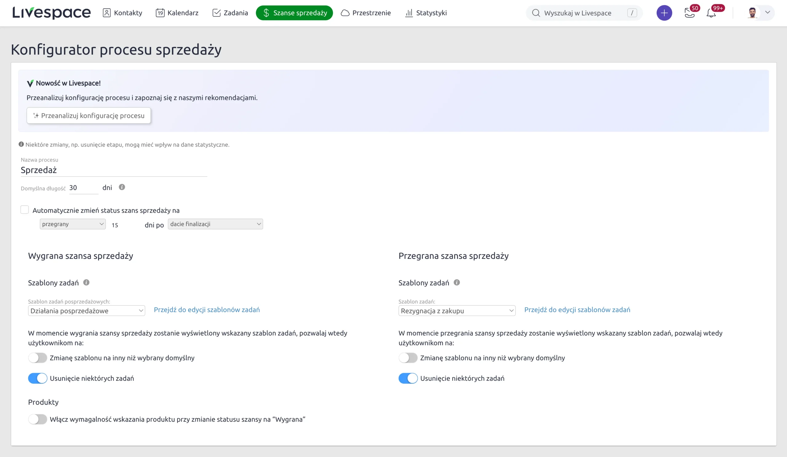 konfigurator procesu sprzedaży w livespace