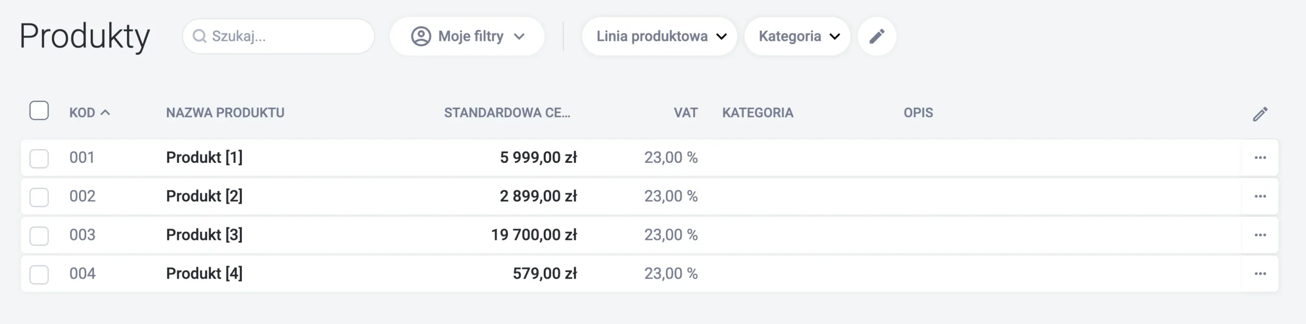 moduł produkty w raynet crm