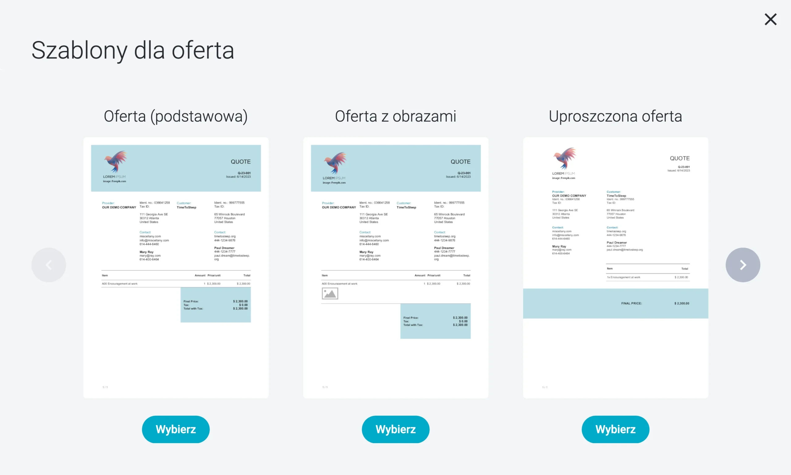 szablony ofertowania w raynet crm