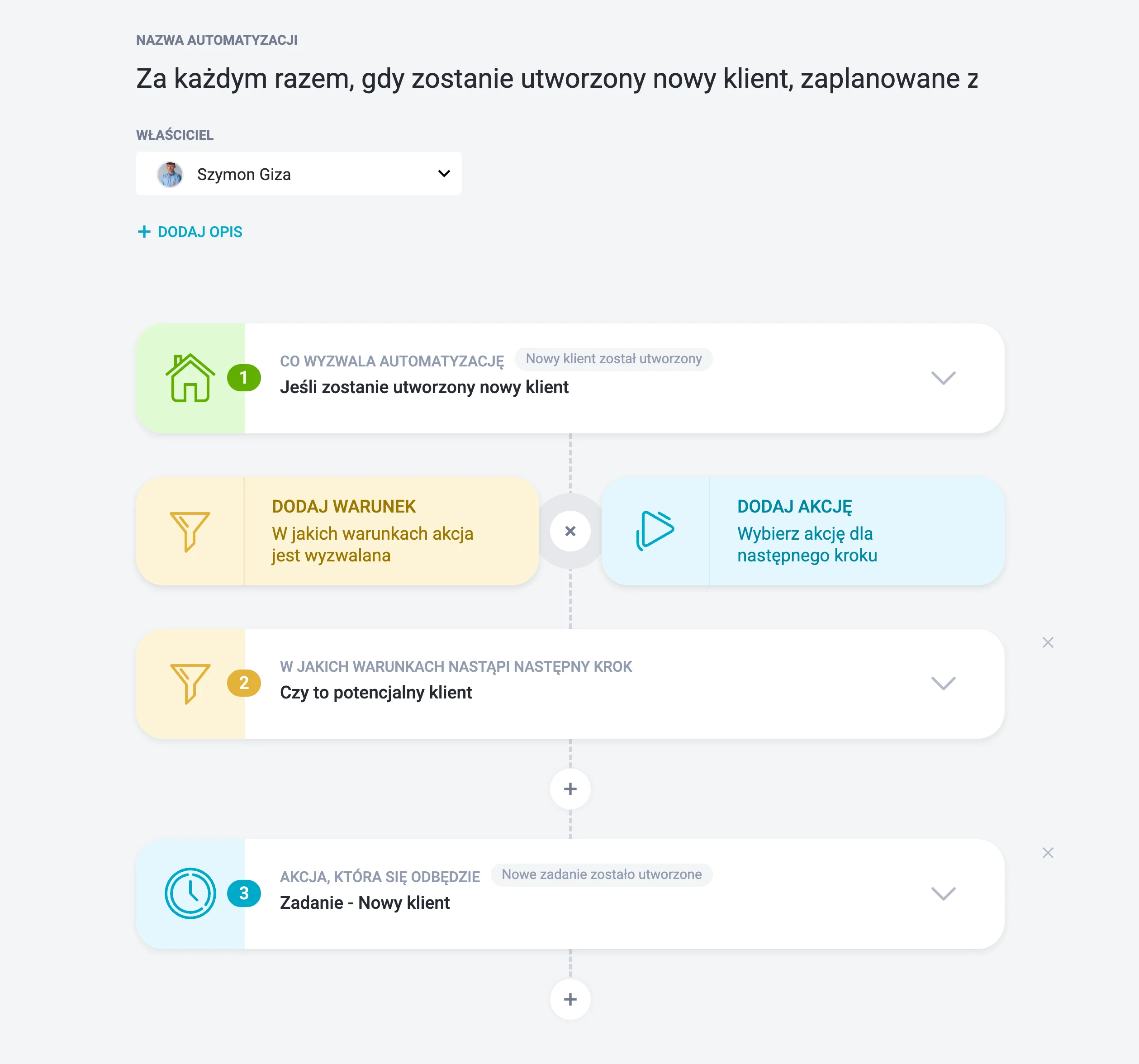 tak wygląda proces tworzenia automatyzacji w raynet - wizualny edytor - interfejs