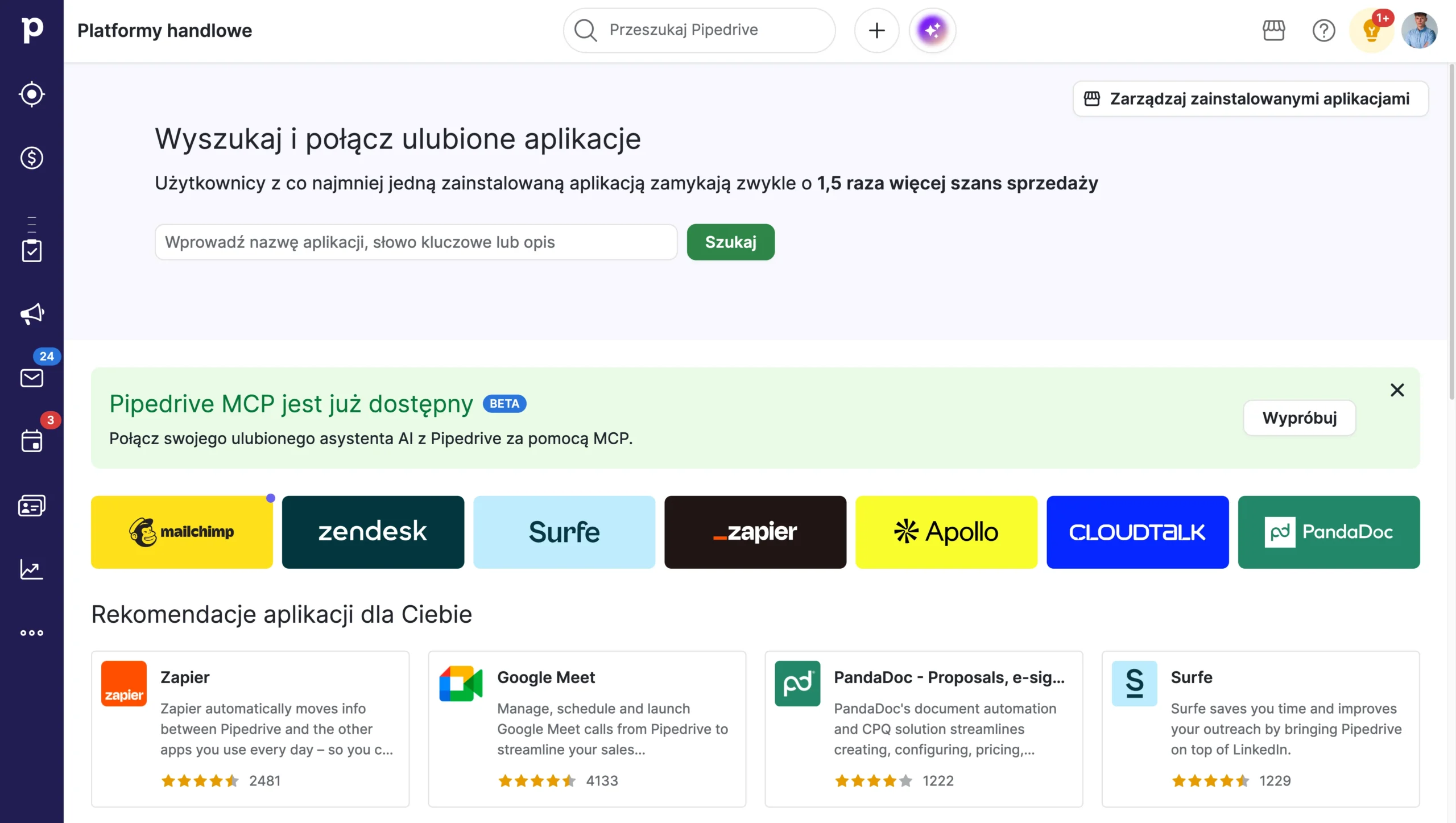 pipedrive marketplace - interfejs - biblioteka integracji z systemem crm