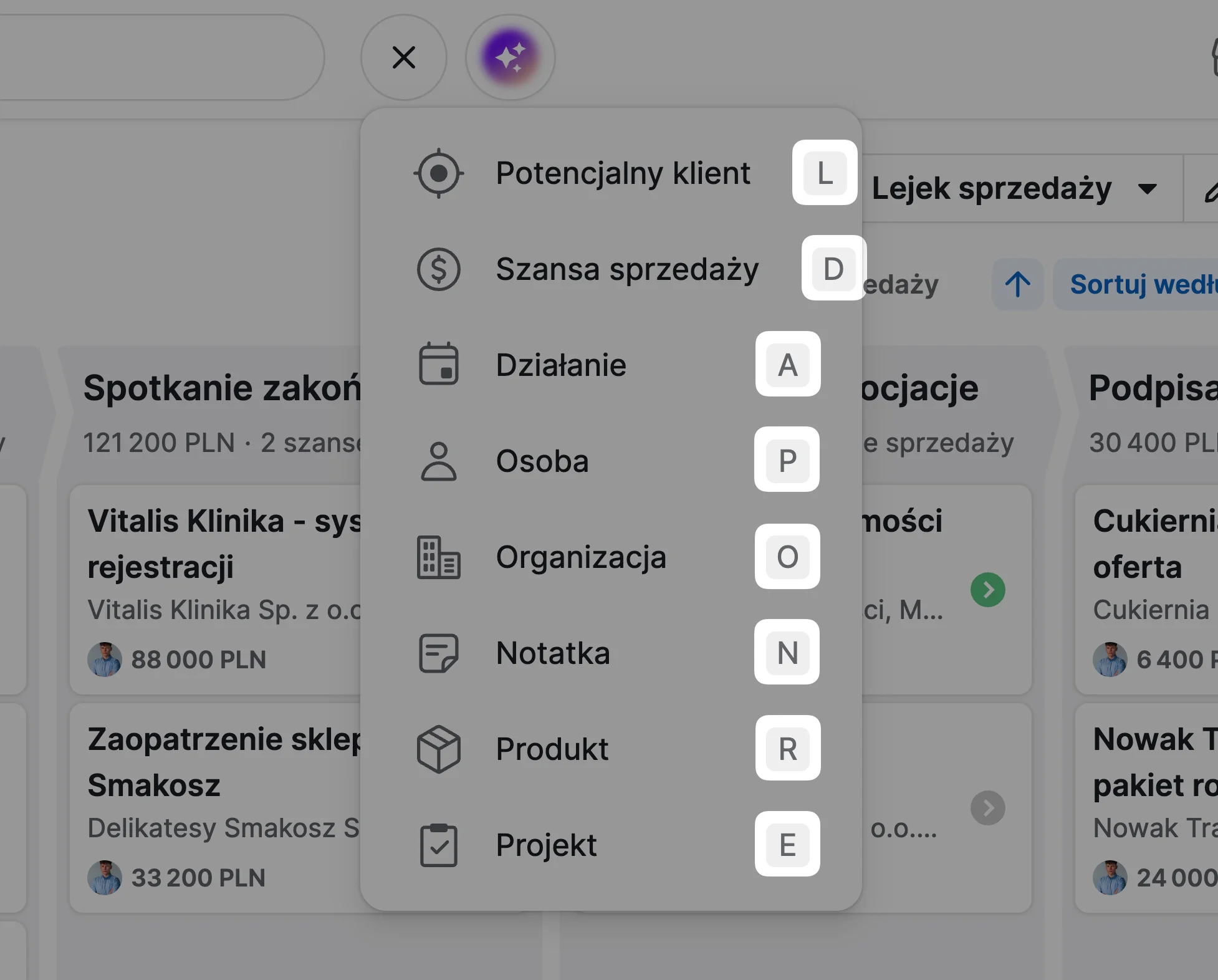 skróty klawiszowe w pipedrive crm