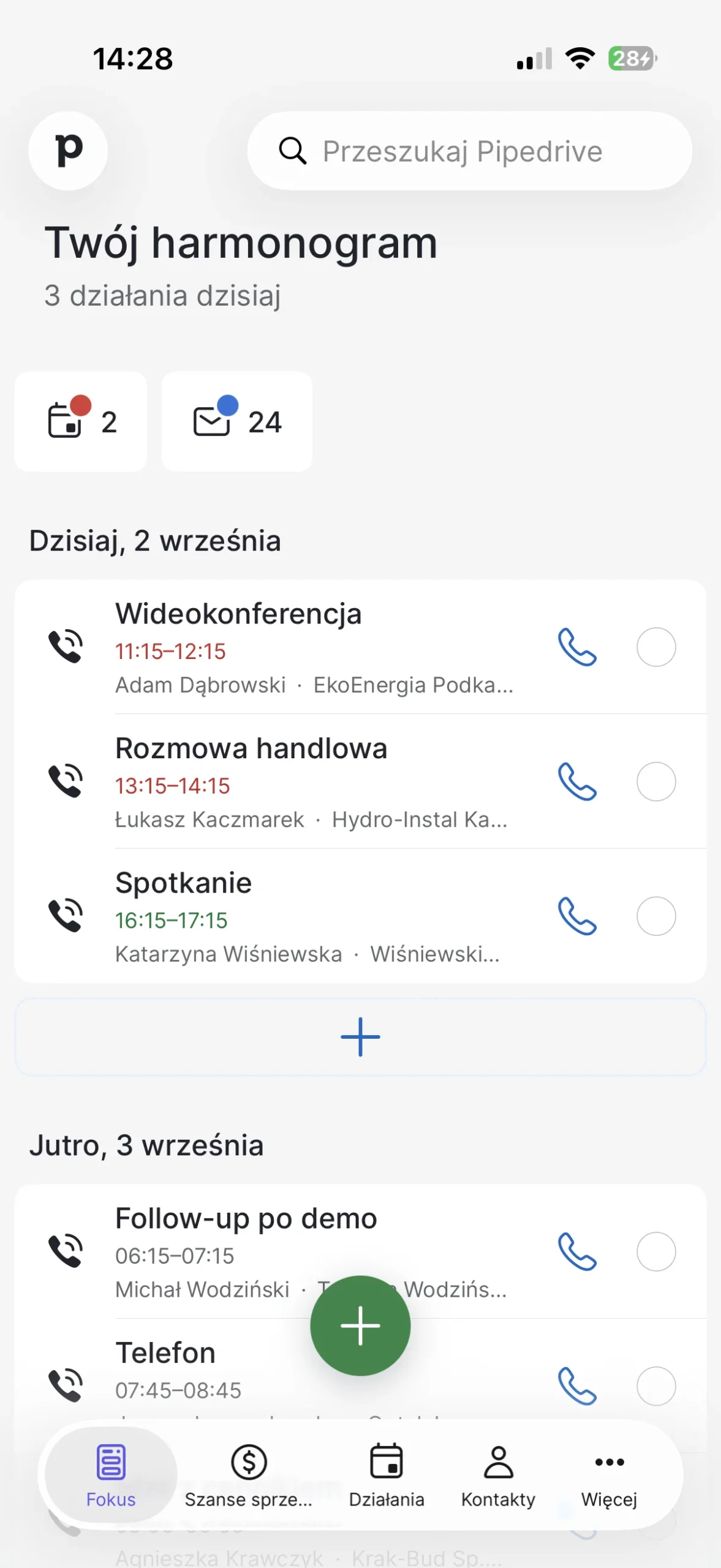 strona główna aplikacji mobilnej pipedrive